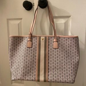 Tory Burch pink and grey Gemini link purse